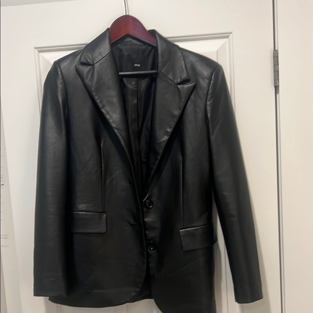 Mango Black Faux Leather Blazer